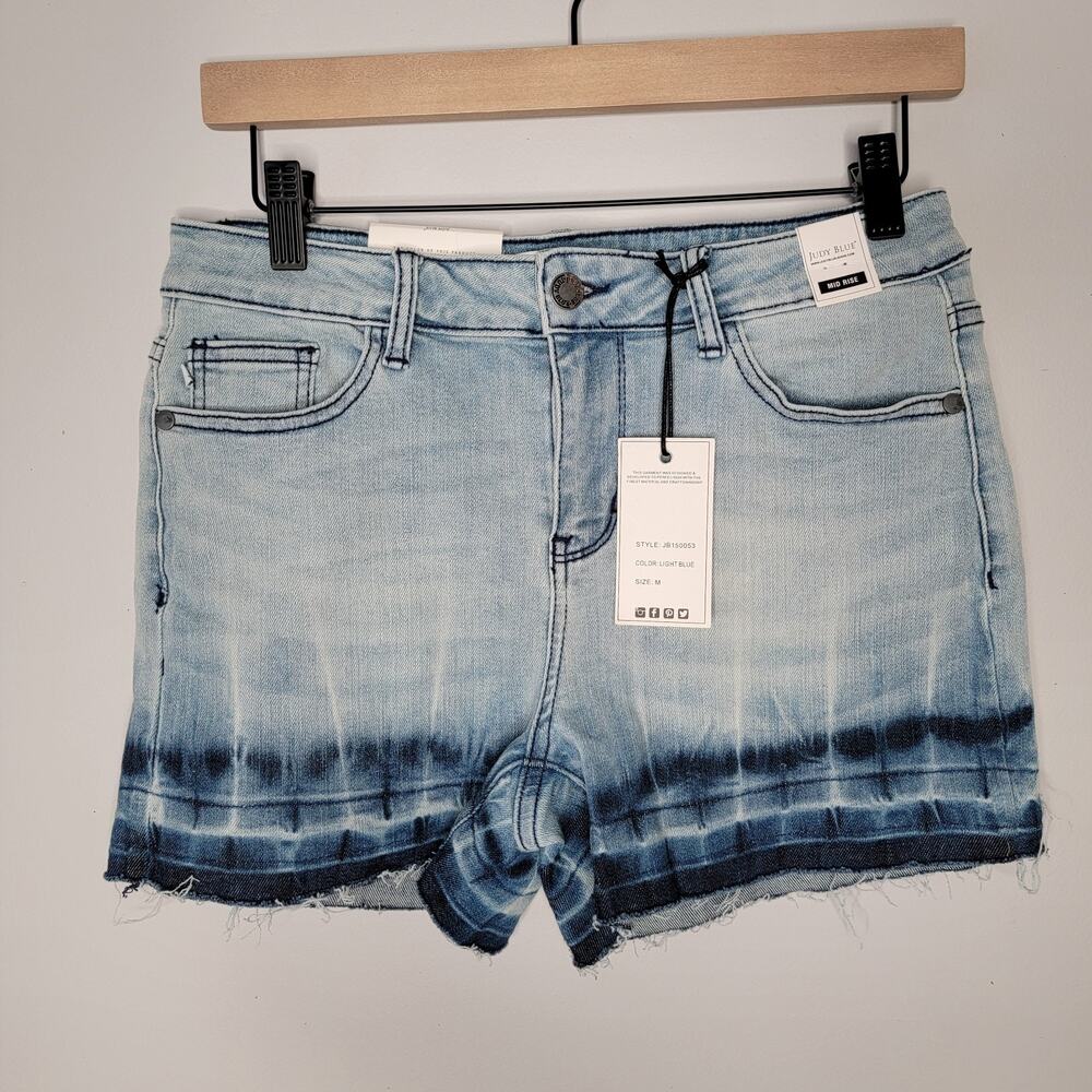 Judy Blue Light Ombre Denim Jean Shorts Mid Rise Stretch Sz M Boho Hippie Casual